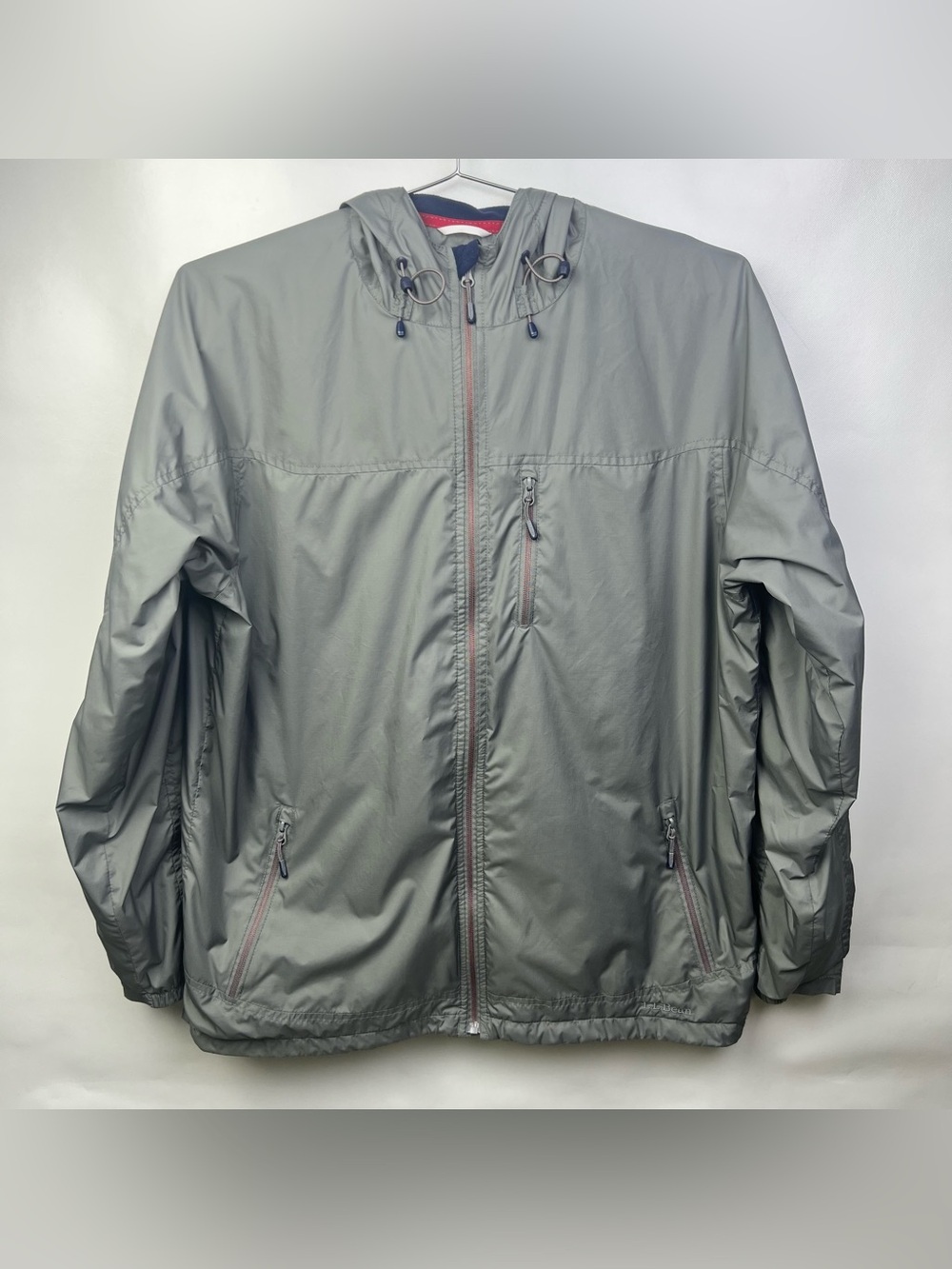LL Bean Jacket Men Tall Gray Hooded Lightweight Waterproof RainCoat Size L